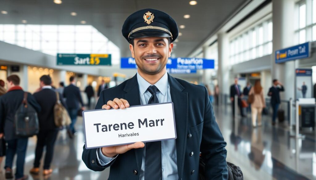 Chauffeur providing meet-and-greet service at pearson airport arrivals area chauffeur providing meet-and-greet service at pearson airport arrivals area