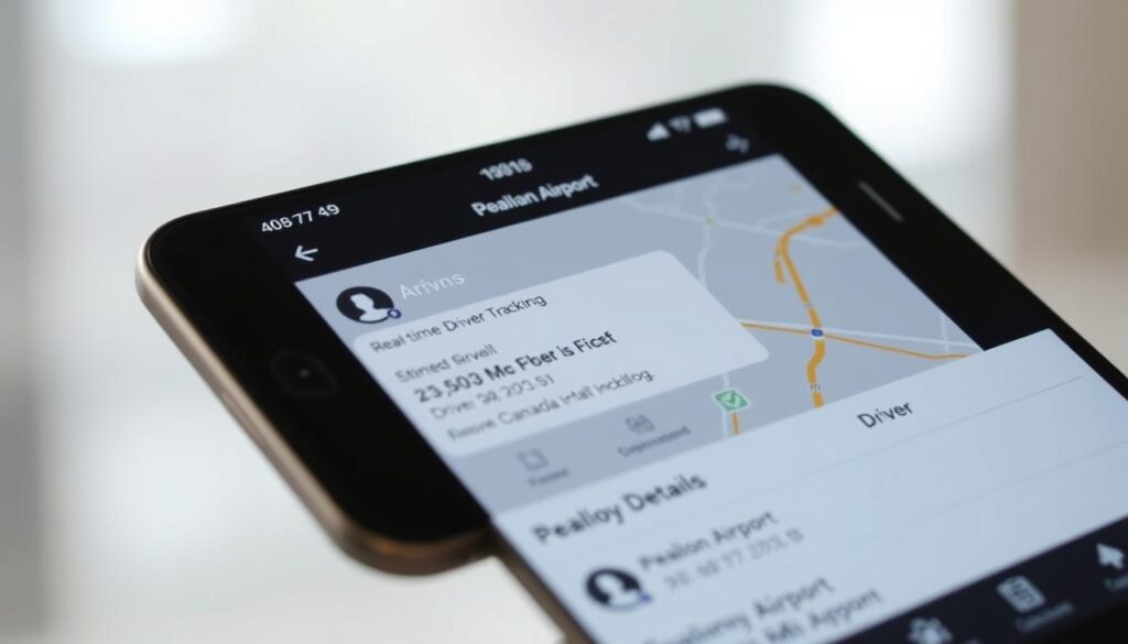 Limo service mobile app showing real-time driver tracking for pearson airport pickup limo service mobile app showing real-time driver tracking for pearson airport pickup