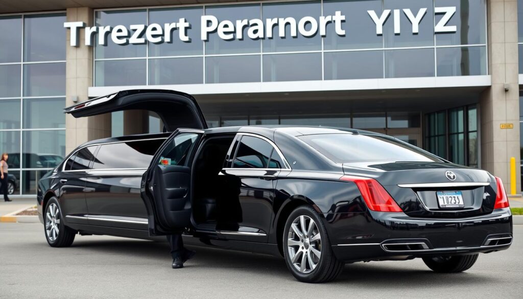 Ultimate guide to limo services at toronto pearson airport (yyz) - limo pearson airport luxury limousine parked at toronto pearson airport terminal with chauffeur waiting