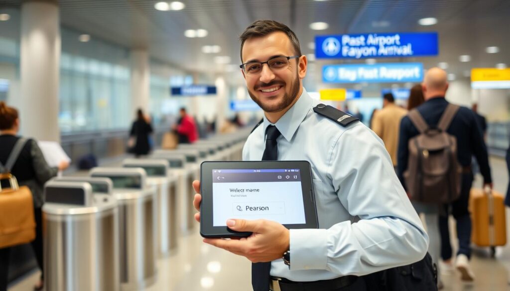 chauffeur greeting passenger at pearson airport arrival area
