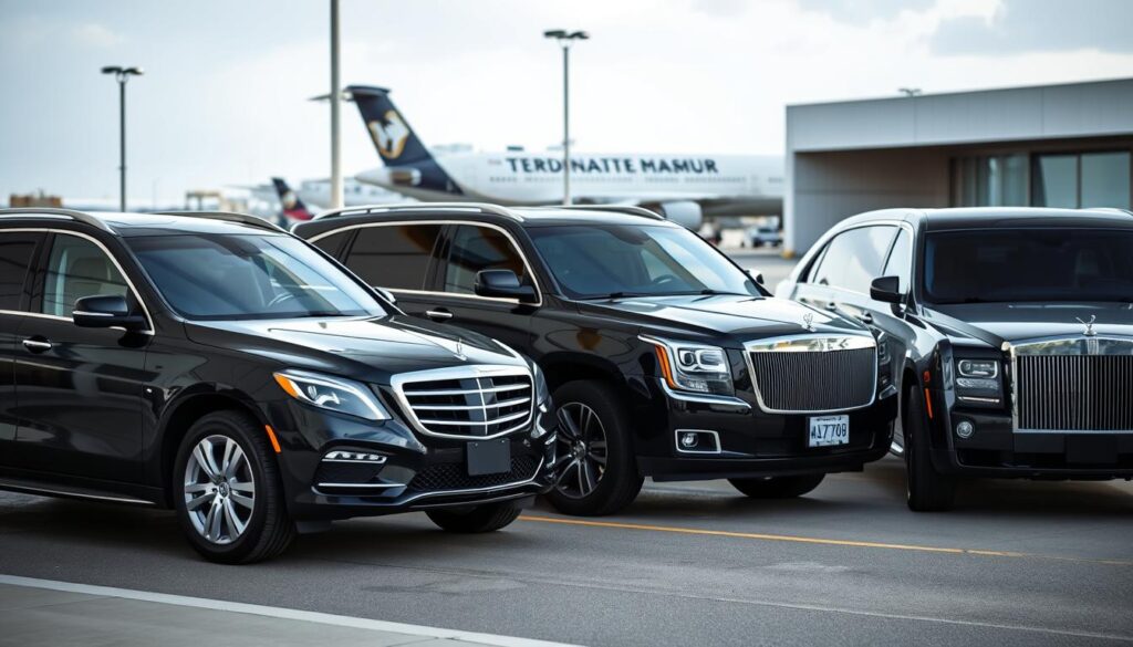 different types of airport limo vehicles including sedan, suv and stretch limousine