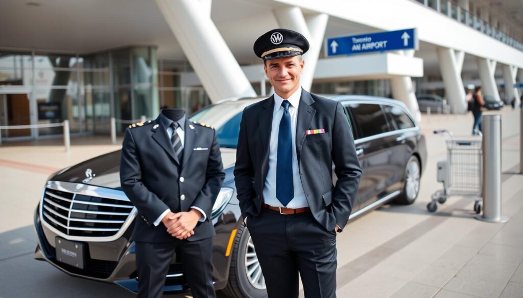 luxury airport limo service toronto with chauffeur waiting at pearson international airport