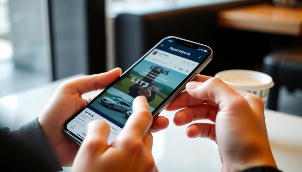 person booking a mississauga limo to pearson airport on smartphone